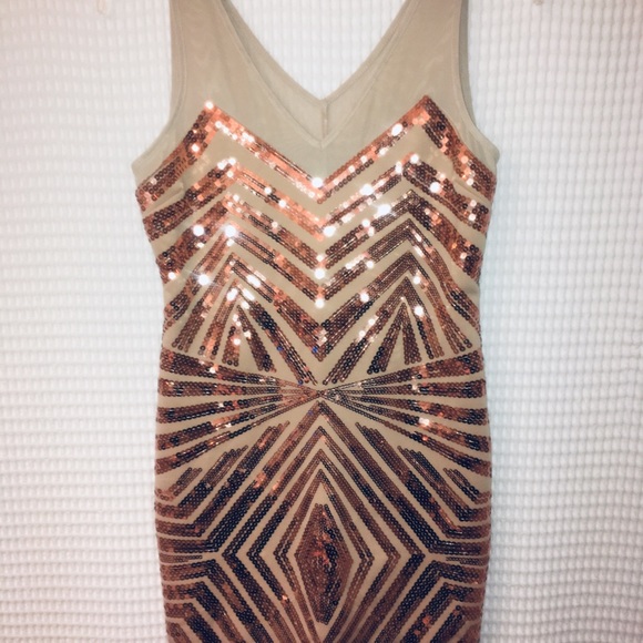 Nwt BEBE Gold Beige Sequin Bodycon Party Dress L - Picture 4 of 7